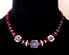 COLLANA GIROCOLLO DONNA CRISTAL ROSSI E BIANCHI SFACCETTATI CON STRASS SWAROVSKI