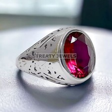 Anello da uomo in argento sterling 925 con pietra preziosa taglio ovale rubino #A30