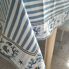 Tovaglia puro cotone 100%  RETTANGOLARE  12 posti  140x240 stile mare con bordo