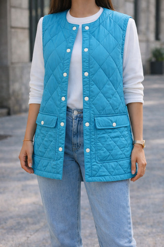 Gilet lungo trapuntato azzurro