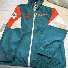 Giacca a vento Mitchell & Ness Miami Dolphins Throwbacks full zip taglia XL nuova con etichette