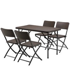 Kit da Giardino Pieghevole in Polyrattan Tavolo e 4 Sedie Interno Esterno Marron