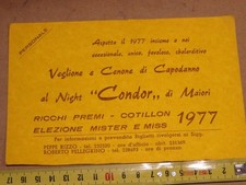 vecchio invito veglione 1977 DISCOTECA CONDOR NIGHT RISTORANTE MAIORI Chiunzi di