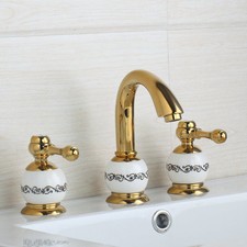 Rubinetto bagno ceramica oro 3 pezzi doppia maniglia attacco a ponte ottone miscelatore lavandino rubinetto