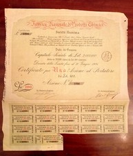 certificato azionario fabbrica nazionale prodotti chimici genova