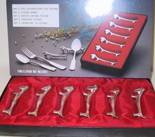 SET 6 POGGIA POSATE Bassotto VINTAGE Placcato Argento Silverplated NUOVI NOS