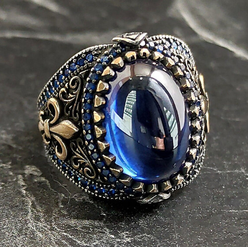 Anello uomo ovale zaffiro blu - anello,