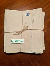 Lotto 6 pz asciugamano in canapa ricamo a mano orlo a giorno  47x95cm monogramma