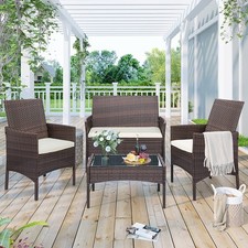 Sanon Set da Giardino Esterno 4 Pezzi Sedie Divano in Rattan con Tavolino Marrone