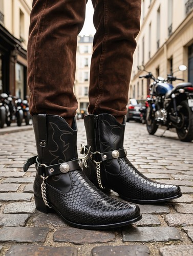 Stivali uomo biker catena neri