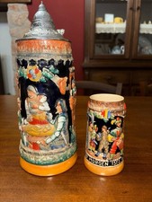 BOCCALi BICCHIERE DA BIRRA IN CERAMICA E PELTRO VINTAGE WESTERN GERMANY