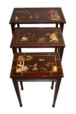 elegante lotto di 3 tavolini a scomparsa epoca primi '900 stile orientale