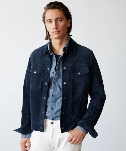Giacca uomo blu pura pelle