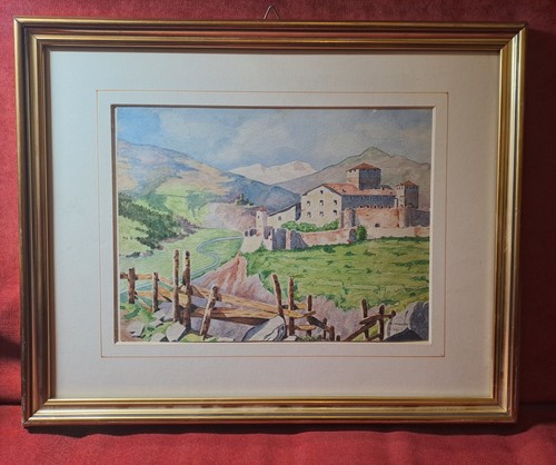 Quadro antico acquerello su - quadro,
