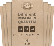 Woodlab 10 X A5 Pannelli in Legno Compensato Betulla 3Mm (±0,5Mm) 21 X 14,8 Cm A
