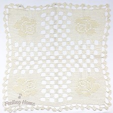 NUOVA tovaglia fatta a mano all'uncinetto cotone centrino disegno fiori quadrato 83 cm 