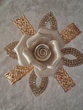 FERMATENDA ROSA PORCELLANA REGGI TENDA A PARETE  COLOR ORO E BRILLANTI .