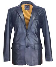 Blazer Giacca Blazer Classica Business Formale Originale Pelle d'Agnello Blu Navy Uomo