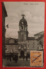 FRANCOBOLLO FIUME 20 CENT SOPRASTAMPATO SU CAR. FIUME TORRE CIVICA 1921 ( C 95 )