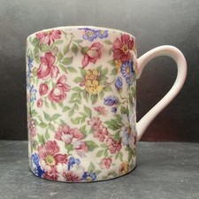 Vintage Berkshire Multi-Floral Small Faceted English Bone China Mug Stoke U.K.