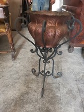 Portavaso in ferro artigianale ottimo stato CON INTERNO IN RAME 