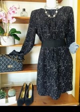 Abito Donna Ichi elegante cerimonia blu vintage anni 50 sexy tgM chic bianco