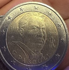 2 euro G. Pascoli 2012. Errori di conio. Moneta Commemorativa Rara.