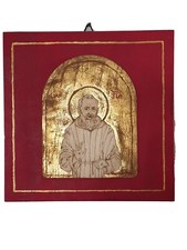 quadretto legno di Padre Pio,pezzo unico, fatto a mano, pirografia,foglia oro  