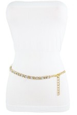 Donna Argento Tessuto di Maglia Perline Oro Metallo Catena a Cintura Hip Vita XL