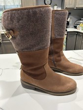 Stivali da neve donna invernali biondi, impermeabili in pelle N lana. Taglia 8m