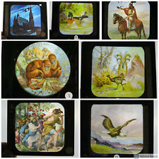 7 ANTICHE DIAPOSITIVE COLORI SU VETRO MAGIC LANTERN SLIDES FOTOGRAFIE FOTO BM56R
