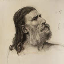 Ritratto testa di uomo barbuto Zofia Mierzeevska Unkat disegno carbone fine XIX secolo