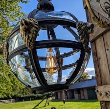 Lanterna globo vetro bronzo Verdigris e ottone leoni - consegna disponibile nel Regno Unito