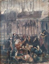 Scena del porto/Gli emigranti/1949 dipinto ad olio realista originale del dopoguerra firmato