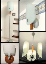 Set Lampadario Applique Piantana Luce Lampada Plafoniera Grigio Alluminio Legno