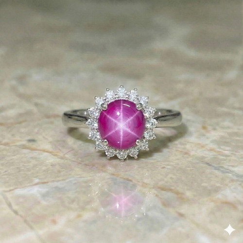 Anello con rubino stella - , rosa