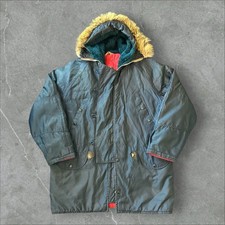 Giacca parka vintage anni 60 Woolrich N-3B blu XL vera pelliccia orlo cerniere talon