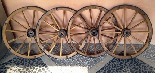 Ruote carro antiche legno - 4,