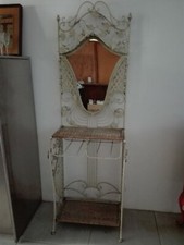 Vintage mobile da ingresso in ferro battuto con specchiera originale shabby chic