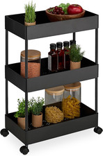 Carrello Da Cucina Con Ruote, 3 Ripiani, Carrellino Portaoggetti Bagno, Porta De