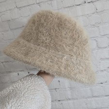 Cappello vintage cappelli angora lana fuzzy beige secchiello inverno casual pulito ragazza