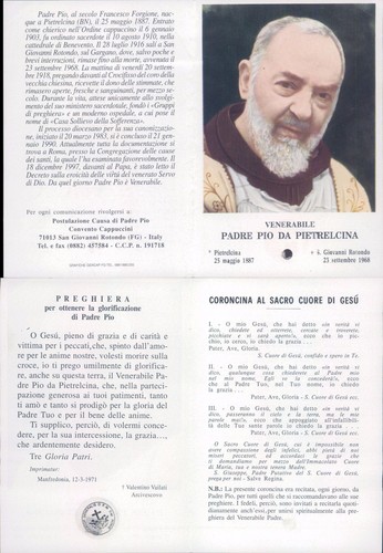 Opuscolo santino padre pio - santino, di