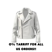 Women’s White Leather Biker