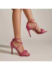 Sandali eleganti donna tacco spillo 9 cm rosa eleganti pelle sintetica 32497