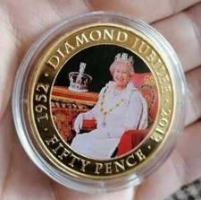 ELISABETTA II 50 PENCE 2011 DIAMOND JUBILEE PLACCATO IN ORO FIOR DI CONIO UNC
