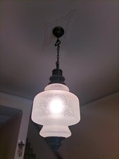 Lampadario vetro satinato ottone stile Luigi Caccia Dominioni 1970