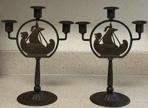 Antica coppia candelabri nave