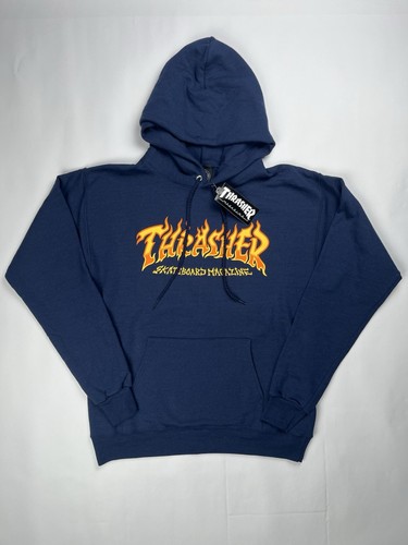 Felpa thrasher hoodie fire blu - felpa,