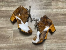 Stivaletti zoccoli pelliccia Woody Betty pelle stampa mucca EU 38 suola legno Austria