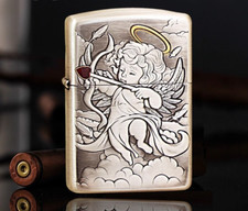Raro accendino zippo angelo cupido argento fumè doppia faccia armatura